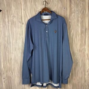 Turtleson Polo Shirt Mens L Blue Long Sleeve Performance Stretch Siwanoy Golf
